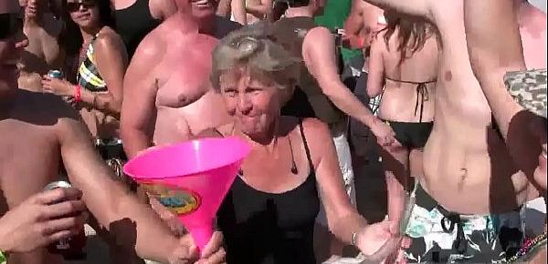  Huge beach party with sexy hot blonde